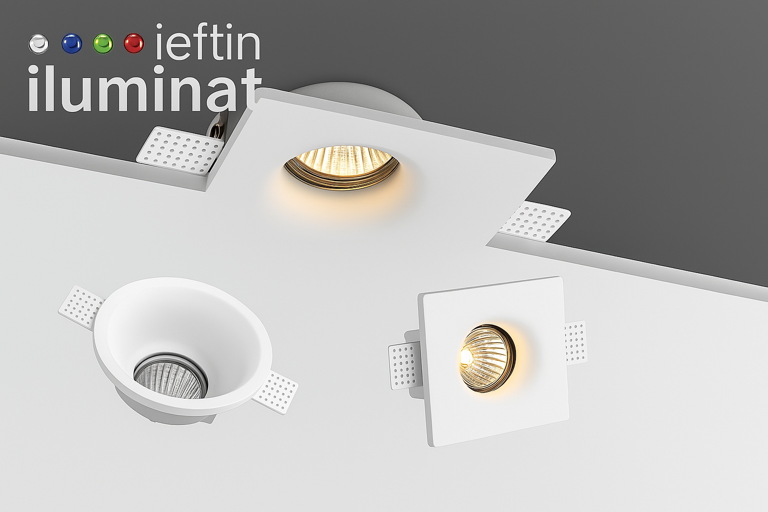 Spot LED din ipsos fără ramă vizibilă, montat în plafon de gipscarton